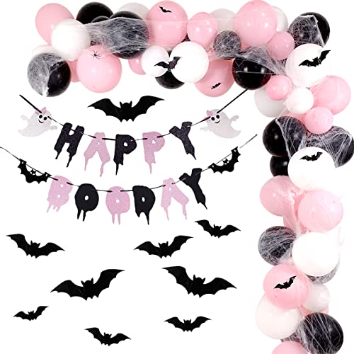 Pink Halloween Party Decorations With Happy Boo Day Banner, Spide...