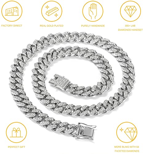 HUITIAN Women Mens Cuban Link Chain Gold Silver Bling Miami Cuban Necklace Diamond Chain for Men Iced-Out Hip Hop Jewelry3