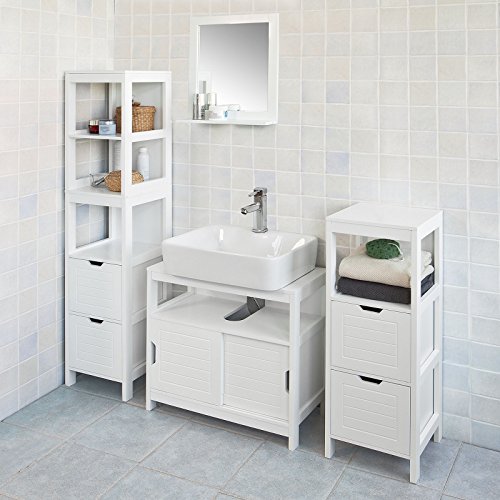 SoBuy® FRG129-W, White Wall Mounted Bathroom Mirror with Storage Shelf, Bathroom Wall Mirror