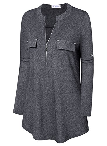 Image of Bulotus 3 /4 Length Sleeve Womens Striped Tops Zipper V Neck Collared Blouses Business Casual Tunics 2026 Spring Trendy