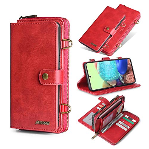 Preisvergleich Produktbild Shazikaihui Handykette Kompatibel mit Samsung Galaxy A51 hülle Leder Schutzhülle Geldbörse, Abnehmbare Magnetverschluss Handyhülle, 2 in 1 Abnehmbare Wallet Handyhülle für Samsung Galaxy A51 (rot)