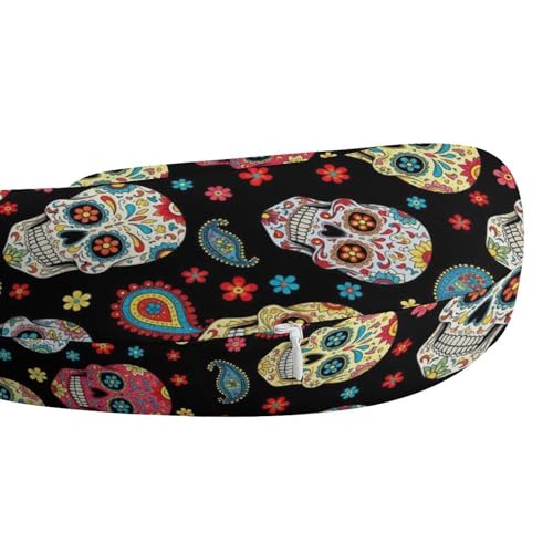 Image of Cute Decorative Travel Neck Pillow Memory Foam Chin Cushion Vintage Paisley Sugar Skull, Washable Cover for Women Airplane Car Home Sleeping Rest