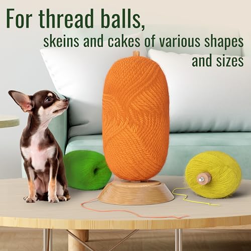 Image of BARVA Yarn Holder Set 22 Lb Capacity for Chunky Yarn w /Extra Spindle | Smooth Bearing Spinner & Big Rubber Anti Slip Pads for Stability | European Wood Crochet Accessories & Fiber Crafts Pro Tools