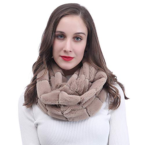 Lina & Lily Faux Fur Winter Double Loop Infinity Scarf (Khaki)