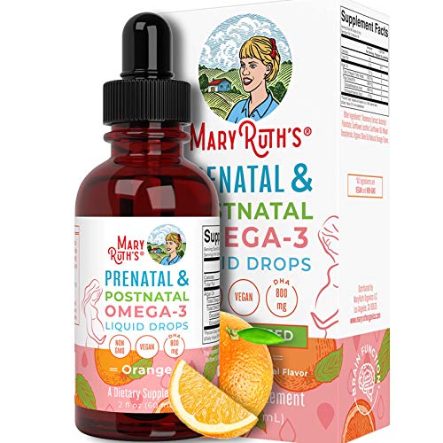 Prenatal & Postnatal Omega-3 Liquid Drops by MaryRuth's | 800mg DHA & 8mg of EPA Per Serving | Cognitive Support, Overall Wellness for Mom & Baby | Non-GMO, Sugar Free | 2oz