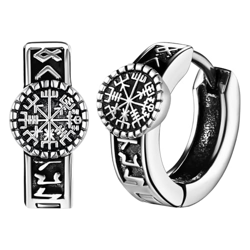 Pendientes de runa vikinga para hombre de acero inoxidable Vegvisir