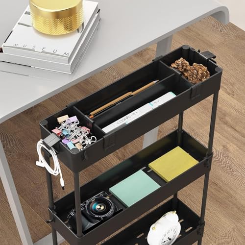 Image of Allkartz - 4 Tier Slim Rolling Trolley Organizer Storage Rack with Wheels - Kitchen Trolley Organizer, Plastic Shelf Rack for Storage, Bathroom Trolley, Utility Cart for Fridge Side & Narrow Spaces