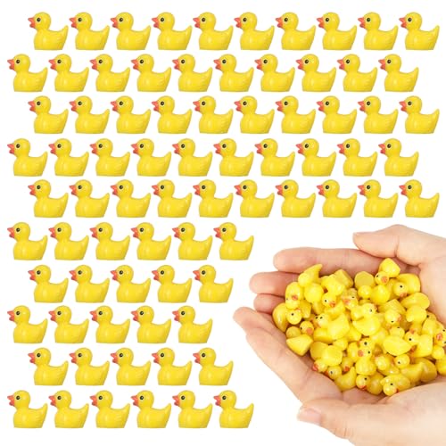 Halinuia Mini Canards en Résine - Figurines Miniatures Décoration pour Bricolage - Aquarium Jardin Paysage - Maisons de Poupée (150, Jaune)
