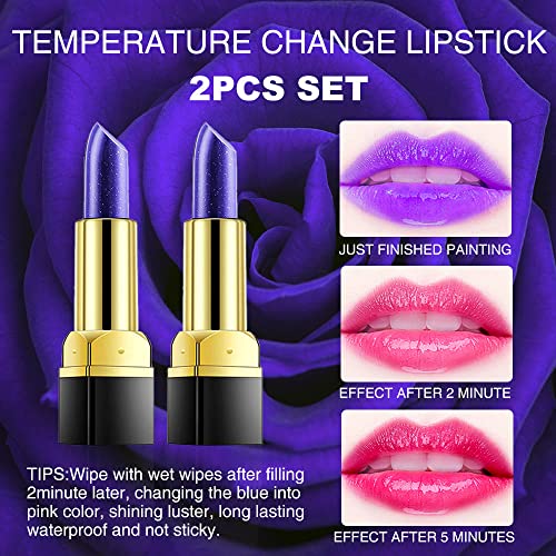 Bingbrush 2Pcs Color Changing Lipstick, Blue Ph Mood Long Lasting Labiales Lip Care Moisturize Lip Balm Korean Magic Lip Gloss Lip Tinted Stain Makeup Lipstick Set For Women #TOP1