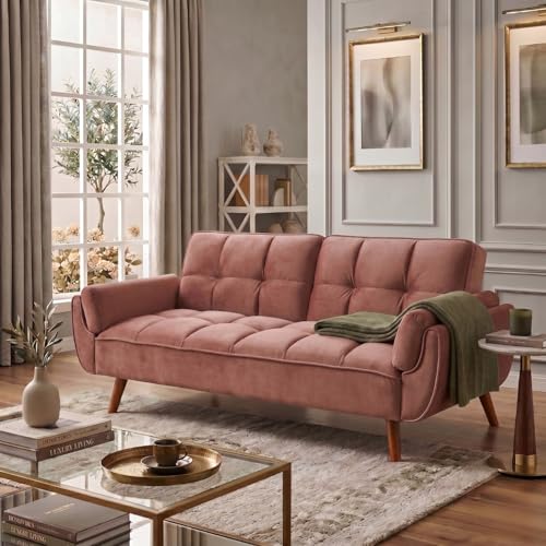 Image of Tarantino 3-Seater Convertible Sofa Cum Bed | Modern Tufted Upholstered Folding Sleeper Sofa for Living Room | High-Density Foam Comfort | Space Saving Couch Bed for Home (Blush Pink)