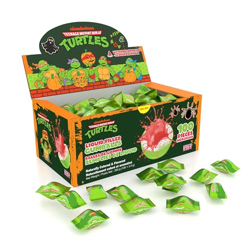 Teenage Mutant Ninja Turtles Halloween Edition Liquid Filled Gumballs by Bubblegum Kids | Halloween Candy | Natural Colors & Flavors | Gelatin-Free Bubble Gum with Gooey Watermelon Center | 100 Count Individually Wrapped