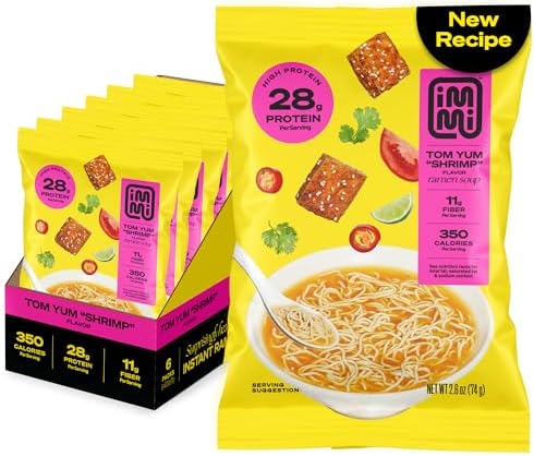 immi Tom Yum “Shrimp” Ramen – Bright, Zesty Flavor with More Protein – Vegan, High Protein Ramen Noodles – Low Carb, Zero Sugar – Healthy Keto-Friendly Ramen Bowl, 6-Pack