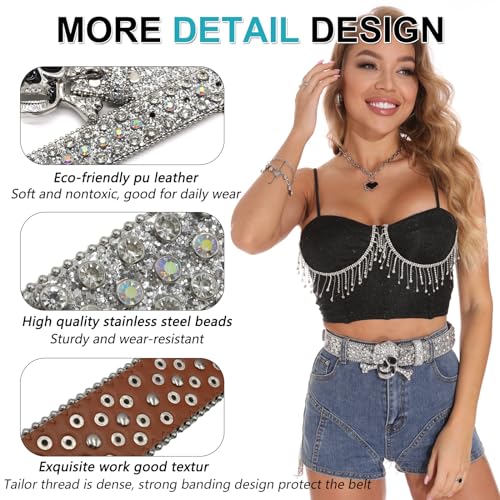 Rhinestone Skull Genuine Leather Belt, Punk Y2K Style, Unisex4