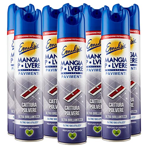 8X Emulsio Mangia Polvere L'Antistatico Pavimenti Cattura Polvere E Ultra Brillantezza Alla Lavanda - 8 Flaconi Spray Da 300Ml Ognuno