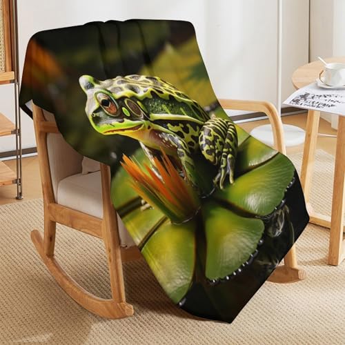 Couverture jeté flannel motif grenouille 1 pièce très doux et chaud pour chaise et sofa
