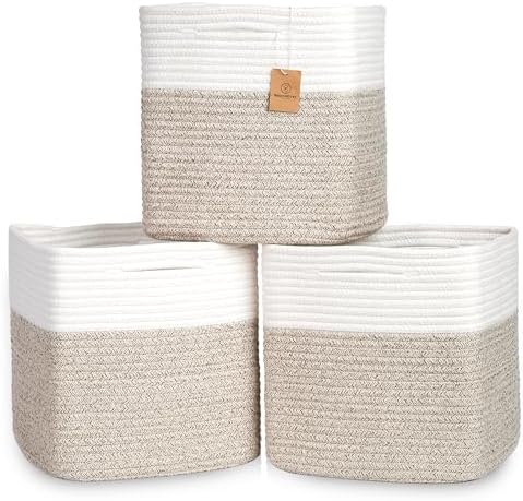 NaturalCozy 13 Inch Cube Storage Bins Cotton Rope Woven Baskets f...