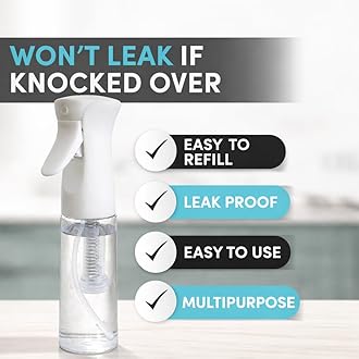 Hula Home Continuous Spray Bottle for Hair (10.1oz/300ml) Mist Empty Ultra Fine Plastic Water Sprayer – For Hairstyling, Cleaning, Salons, Plants, Essential Oil Scents & More - White