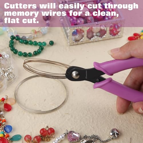 SPEEDWOX 5 Inch Memory Wire Cutting Pliers Jewelry Parrot Beak Wire Cutter Bracelet Pliers Memory Wire Shears Flush Cut Pliers Beading Hobby Work Tool for Arts and Crafts Electronics Jewelry Making - Image 2