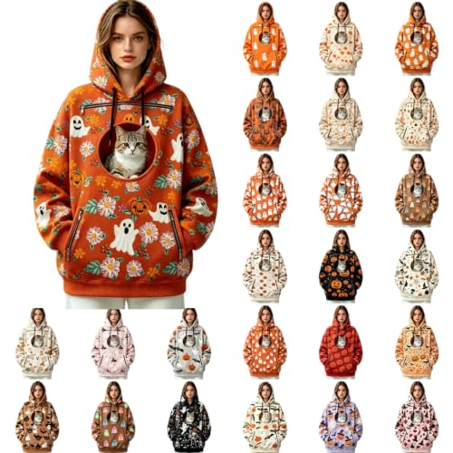 Halloween Cat Hoodie With Pouch Pet Carrier Hoodies Pumpkin Dog Sweatshirts - image 1
