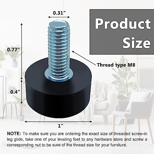 8Pcs Adjustable Rubber Furniture Levelers Screw In Threaded Furniture Legs Leveling Feet -Adjustable Furniture Feet M8 –Iron Chair Leg Levelers -Floor Protector Heavy Duty Leveling Feet Glides #TOP1