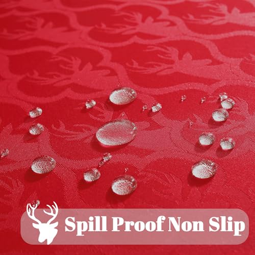 SASTYBALE Christmas Red Tablecloth 52"x70" Rectangle - Jacquard Damask Deer Antler Spillproof Table Cover for Xmas New Year Winter Holiday Decor (Fits 4-6 Seats) – Image 8