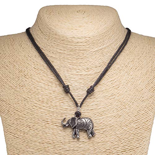 BlueRica Elephant on Adjustable Black Cord Necklace2