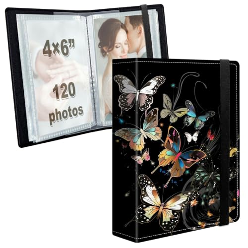 Image of Photo Album 4x6 120 Photos with Strong Elastic Band, Midnight Butterflies