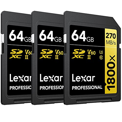 Lexar Professional 1800x SDXC UHS-II カード ゴールドシリーズ 64GB - (3パック)