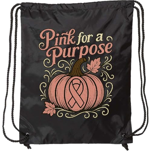 inktastic Pink for a Purpose Breast Cancer Awareness Pumpkin Drawstring Bag Black 46511