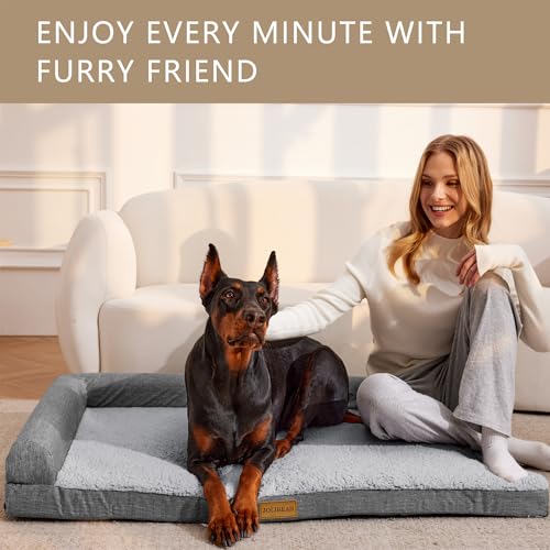 Orthopedic XL Dog Bed Large Sized Dog 122X76cm, Waterproof L Bolster Big Large Pet Sofa Beds with Removable Washable Cover, Soft Comfortable Pet Couch Crate Mat with Nonskid Bottom, Grey - Image 3