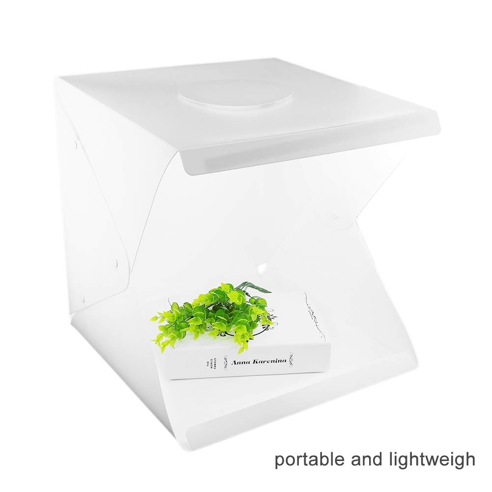 ASHATA Mini Estudio de Fotos Caja de Luz LED, 2 Fondos, Diseño Plegable