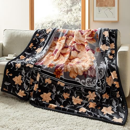Nestl Korean Mink Blanket Queen Size - 9 Lbs Velvet Fleece Korean Blanket - 2 Ply Warm & Thick Winter Blanket - Wrinkle & Fade Resistant - 79 x 94 Inches (Black & Grey)
