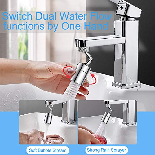 Waternymph Faucet Aerator, 720-degree Angle Rotate and Swivel Dual-function Kitchen Sink Faucet Aerators, Water Saving Tap Aerator Diffuser Faucet Sprayer-15/16 Inch-27UNS Male Thread-Chrome - Thumbnail 5