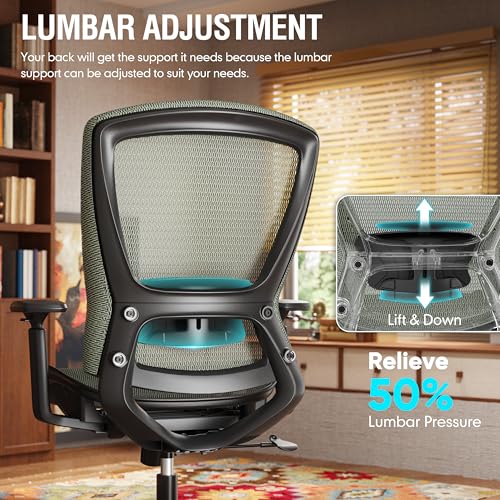 Image of ELABEST Mesh Office Chair,Ergonomic Computer Desk Chair,Sturdy Task Chair- Adjustable Lumbar Support & Armrests,Tilt Function,Comfort Wide Seat,Swivel Home Office Chair (Dusty Sage)