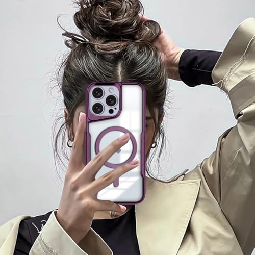 Image of KARWAN iPhone 15 Pro Back Case Cover Hybrid Acrylic Transparent Electroplated Shockproof Phone Case for iPhone 15 Pro (TPU | Titanium Purple