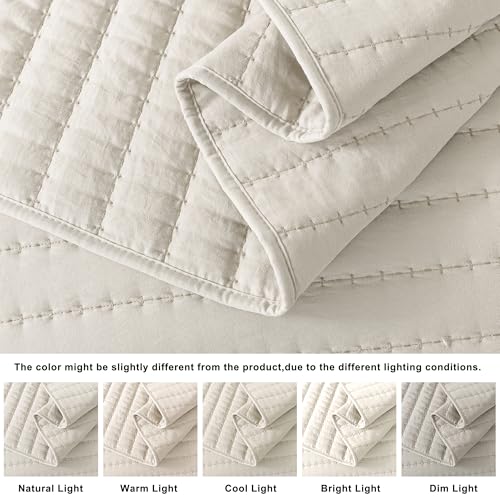 ROARINGWILD Ivory Twin Size Quilt Bedding Sets with 1 Pillow Sham, Lightweight Soft Bedspread Coverlet, Quilted Blanket Thin Comforter Bed Cover for All Season, 2 Pieces, 68x90 inches