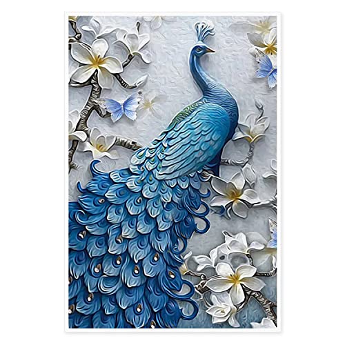 Abstract Wall Decor Oil Painting On Canvas Abstract Blue Peacock Unframed Canvas Wall Art For Living Room Watercolor Bird Artwork Modern Painting Pictures Home Decor And Office Decoration 12X18Inch #TOP27