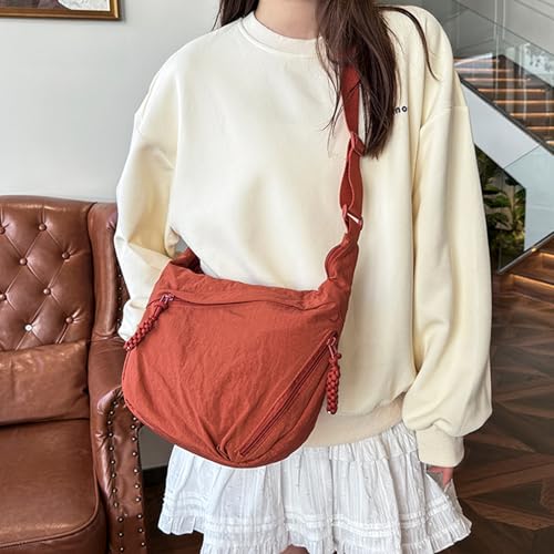 Quantifyn Crossbody Bag, Women's Plain Color Nylon Hobo Bag with Adjustable Strap, Lightweight Crescent Purse4