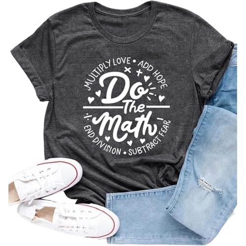 Cutesong Womens Teacher Shirts Math Teacher Life Teaching T-Shirt Do The Math Print Tee Top Grey