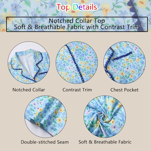 Zarityha Women's 2 Piece Pajama Sets Cute Floral Flower Printed Pj Sets Sleepwear Button Up Shirt and Shorts Sets Loungewear
