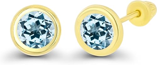 Miniatura 2 de Aretes de tuerca de oro macizo de 14 quilates, hipoalergénicos, de 0.197 in, con bisel de piedra natal