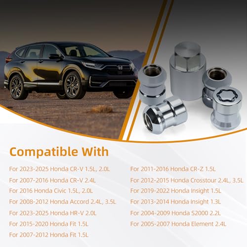 Wheel Locks Locking Lug Nuts Compatible with 2007-2025 CR-V 2008-2012 Honda Accord 2016 Honda Civic Replace OE 08W42-SCV-102
