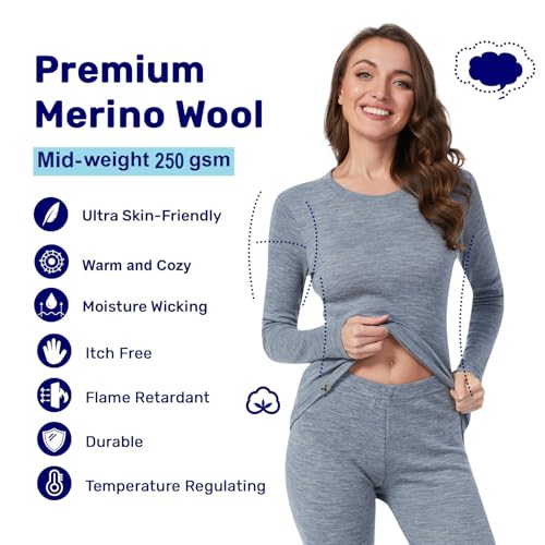 Image of MERINNOVATION Size M Merino Wool Base Layer Set for Women Size Medium 100% Merino Wool Thermal Underwear Sets Midweight Top Bottom