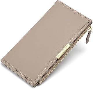 Women's Long Zipper Wallet Pu Material Multi-Card Slots Coin Purse Ultra-Thin Two-Fold Wallet Fashionable Solid Color Clutch Bag
