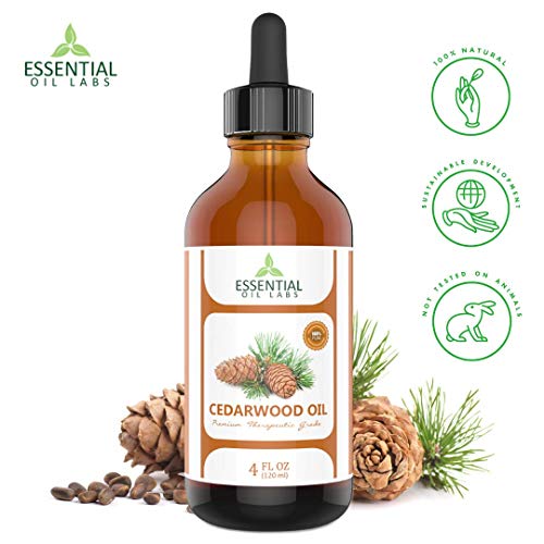 Cedarwood Oil 100% Pure and Natural - 4 Oz. with Glass Dropper - Therapeutic Grade - Excellent for Aromatherapy, Hair Growth, Improves Focus and Mood by Essential Oil Labs