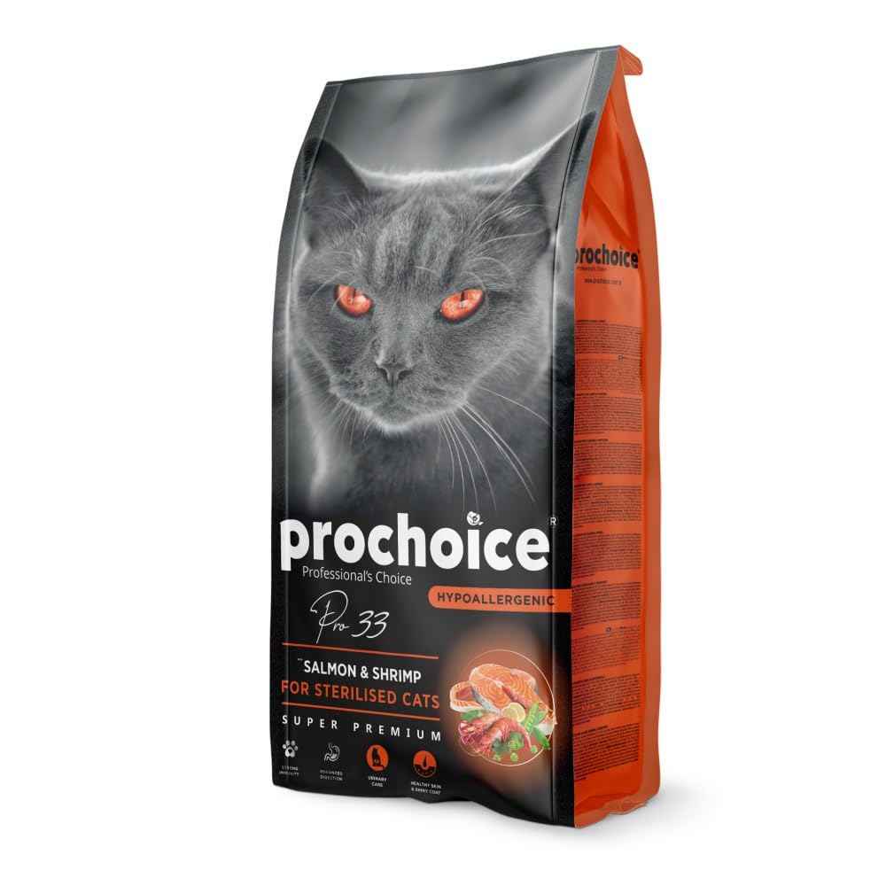 Prochoice Pro 33, Kısırlaştırılmış Kediler İçin, Hipoalerjenik, Somon Balıklı ve Karidesli Kuru Mama, 15 kg