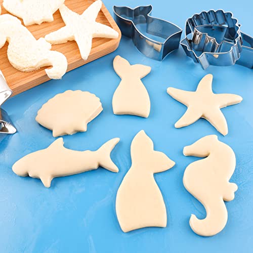 Metal Cookie Cutters Mermaid Cookie Cutters Set For Kids Shark Party Cakes,Biscuits And Sandwiches Starfish Cookie Cutters For Baking #TOP2