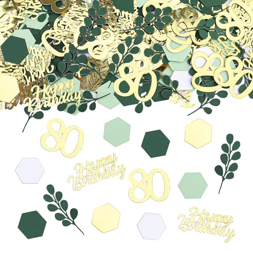 ALEGRE Pack of 300 Confetti 80th Birthday Decoration Large 2.4-5 cm, Table Decoration 80th Birthday Woman Men, Decoration 80th Birthday Woman Green, Confetti 80s Birthday, Glitter 80th Birthday