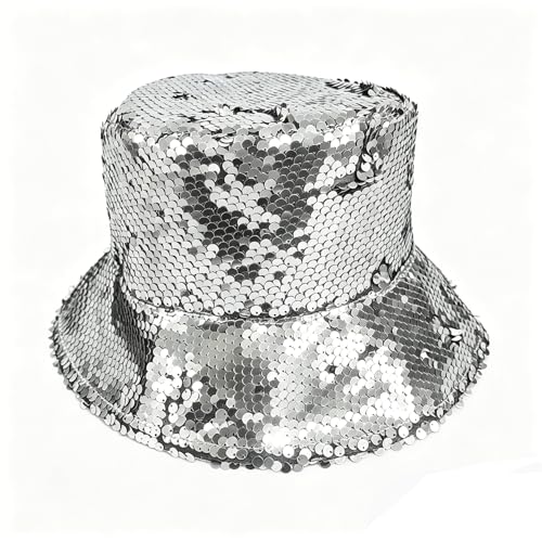 Image of Unisex Metallic Bucket Hat Waterproof Holographic Bucket Hat Fishing Hat Trendy Hip Pop Sun Cap