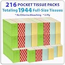Funwares White Facial Travel Tissue Packs, Non-Bleach, Chlorine-Free, Compact Pocket Tissues for Car, Purse, School, Work, On-the-Go Tissue Packs, Geometric Design, 216 Pack, 1944 Tissues, 3-Ply Sheet